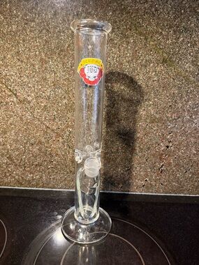 Jerome Baker Clear Glass Straight Tube piece  with Red/Yellow Logo